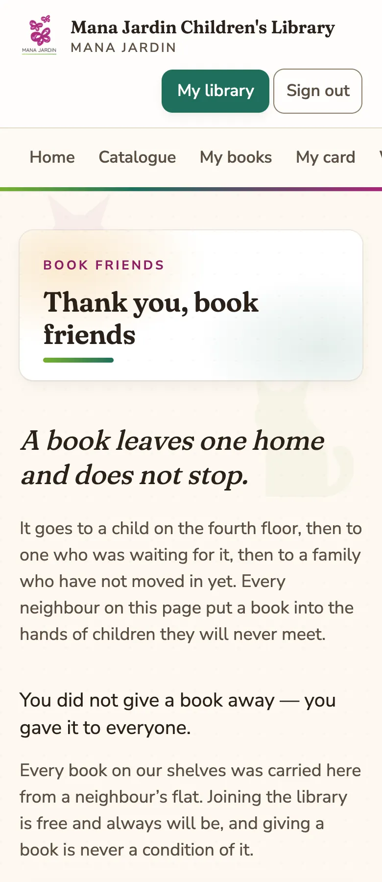 The “Thank you, book friends” page.
